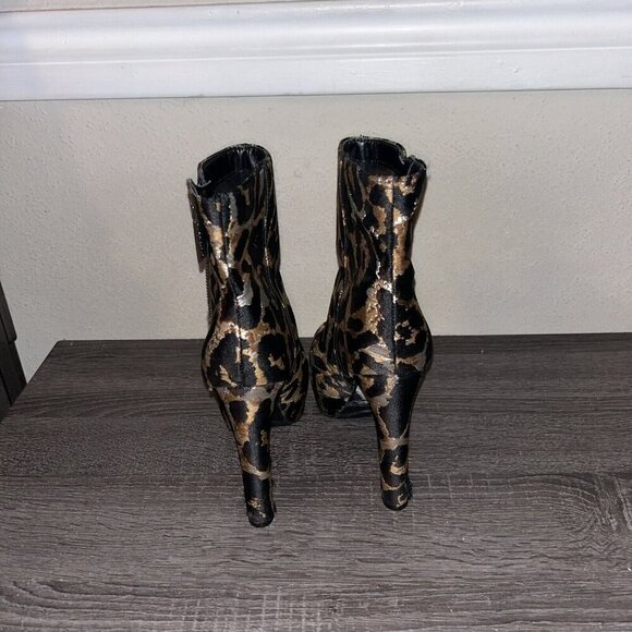 GUESS Dejah Black & Brown Leopard Print Zip Up Ankle Block Heel Boots Size 5 M - Picture 5 of 7
